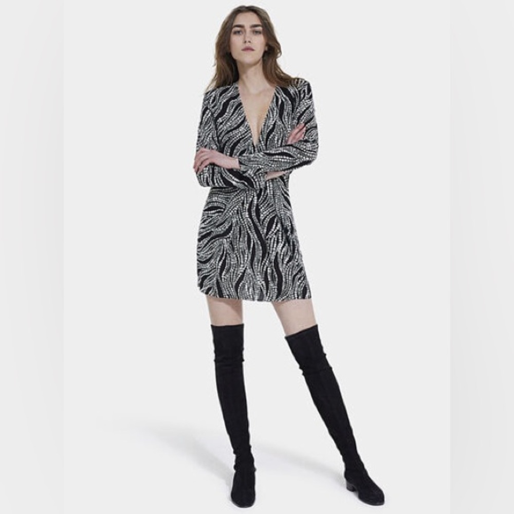 The Kooples Long Sleeve Mini Dress W/ Contrast Print sz 1